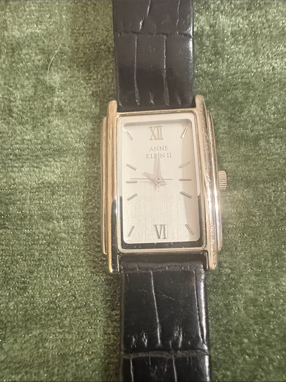 Anne Klein Women’s Black Leather Strap Gold-Tone Rectangular Watch